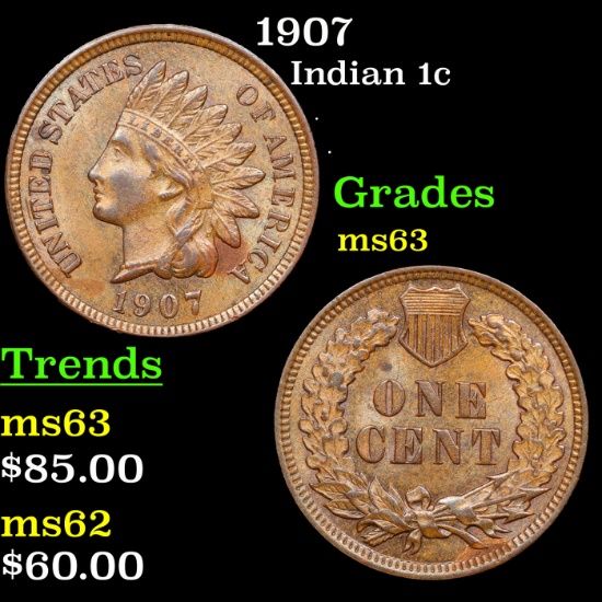 1907 Indian Cent 1c Grades Select Unc