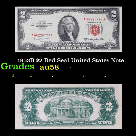 1953B $2 Red Seal United States Note Grades Choice AU/BU Slider