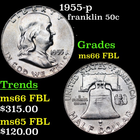 1955-p Franklin Half Dollar 50c Grades GEM+ FBL