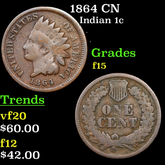 1864 CN Indian Cent 1c Grades f+