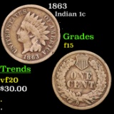 1863 Indian Cent 1c Grades f+