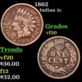 1862 Indian Cent 1c Grades vf, very fine