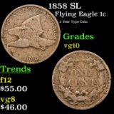1858 SL Flying Eagle Cent 1c Grades vg+