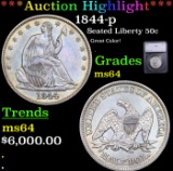 ***Auction Highlight*** 1844-p Seated Half Dollar 50c Graded ms64 By SEGS (fc)