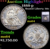 ***Auction Highlight*** 1888-p Seated Half Dollar 50c Graded ms64 BY SEGS (fc)