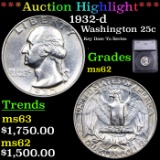 ***Auction Highlight*** 1932-d Washington Quarter 25c Graded ms62 By SEGS (fc)