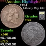 ***Auction Highlight*** 1794 Liberty Cap half cent 1/2c Graded vf+ BY USCG (fc)