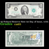 1976 $2 Federal Reserve Note 1st Day of Issue, with Stamp Grades Gem CU