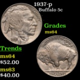 1937-p Buffalo Nickel 5c Grades Choice Unc