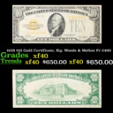 1928 $10 Gold Certificate, Sig. Woods & Mellon Fr-2400 Grades xf