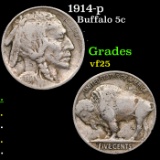 1914-p Buffalo Nickel 5c Grades vf+
