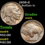 1938-d Buffalo Nickel 5c Grades Choice Unc