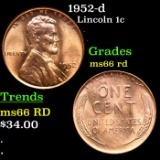 1952-d Lincoln Cent 1c Grades GEM+ Unc RD