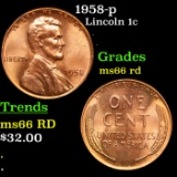 1958-p Lincoln Cent 1c Grades GEM+ Unc RD