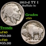 1913-d TY I Buffalo Nickel 5c Grades vf+