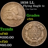 1858 LL Flying Eagle Cent 1c Grades vf+