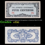 1942 Philippines(Japanese Occupation) 5 Centavos Note P# 103A Grades vf++