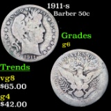 1911-s Barber Half Dollars 50c Grades g+