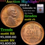 ***Auction Highlight*** 1918-s Lincoln Cent 1c Graded ms66 rb BY SEGS (fc)