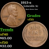 1913-s Lincoln Cent 1c Grades vf++
