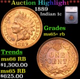 ***Auction Highlight*** 1889 Indian Cent 1c Graded ms65+ rb BY SEGS (fc)