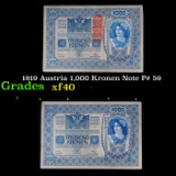 1919 Austria 1,000 Kronen Note P# 59 Grades xf