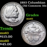 1893 Columbian Old Commem Half Dollar 50c Grades BU+