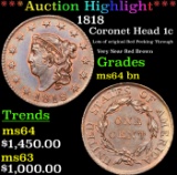 ***Auction Highlight*** 1818 Coronet Head Large Cent 1c Graded ms64 By SEGS (fc)