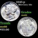 1945-p Mercury Dime 10c Grades GEM+ Unc
