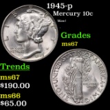 1945-p Mercury Dime 10c Grades GEM++ Unc