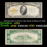 1928 $10 Gold Certificate, Sig. Woods & Mellon Fr-2400 Grades vf+