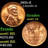 1951-d Lincoln Cent 1c Grades GEM++ Unc RD