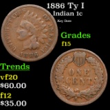 1886 Ty I Indian Cent 1c Grades f+