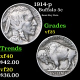 1914-p Buffalo Nickel 5c Grades vf+
