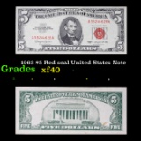 1963 $5 Red seal United States Note Grades xf