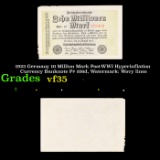 1923 Germany 10 Million Mark Post-WWI Hyperinflation Currency Banknote P# 106d, Watermark: Wavy line
