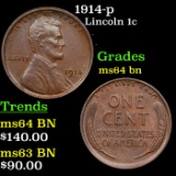 1914-p Lincoln Cent 1c Grades Choice Unc BN