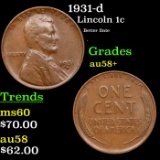 1931-d Lincoln Cent 1c Grades Choice AU/BU Slider+