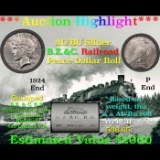 ***Auction Highlight*** AU/BU Slider Brinks Shotgun Peace $1 Roll 1924 & P Ends Virtually UNC (fc)