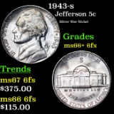 1943-s Jefferson Nickel 5c Grades GEM++ 6fs