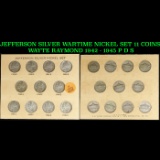 JEFFERSON SILVER WARTIME NICKEL SET 11 COINS WAYTE RAYMOND 1942 - 1945 P D S