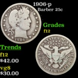 1906-p Barber Quarter 25c Grades f, fine