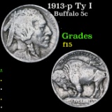 1913-p Ty I Buffalo Nickel 5c Grades f+
