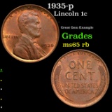 1935-p Lincoln Cent 1c Grades GEM Unc RB