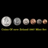 1967 New Zealand 6 Piece First Minting Coin Set, AU/CU Grades Brilliant Uncirculated