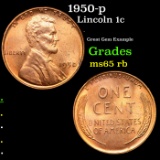 1950-p Lincoln Cent 1c Grades GEM Unc RB