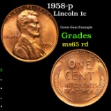 1958-p Lincoln Cent 1c Grades GEM Unc RD