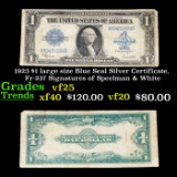 1923 $1 large size Blue Seal Silver Certificate, Fr-237 Signatures of Speelman & White Grades vf+