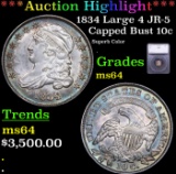 ***Auction Highlight*** 1834 Large 4 Capped Bust Dime JR-5 10c Graded ms64 BY SEGS (fc)