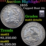 ***Auction Highlight*** 1835 Capped Bust Dime 10c Graded ms63 details By SEGS (fc)